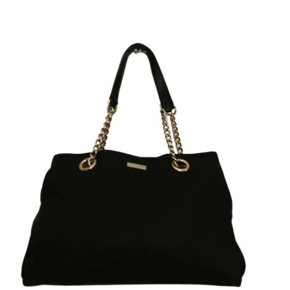 KATE SPADE NY BLACK NYLON PATENT LEATHER SHOULDER BAG WITH SILVER CHAIN … - Picture 2 of 9